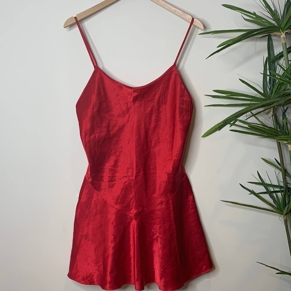 Victoria’s Secret | Cherry Red Satin Adjustable Straps Négligée Slip Dress S